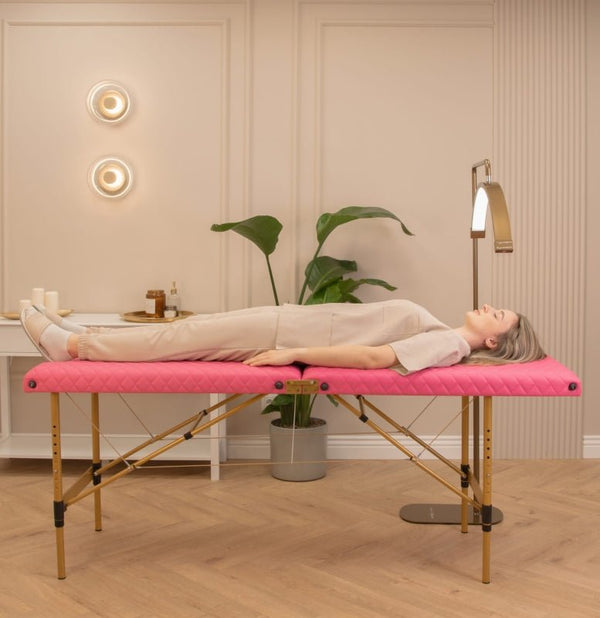 Pikowane łóżko kosmetyczne do stylizacji rzęs Space Gold - Różowe - Studio Bay