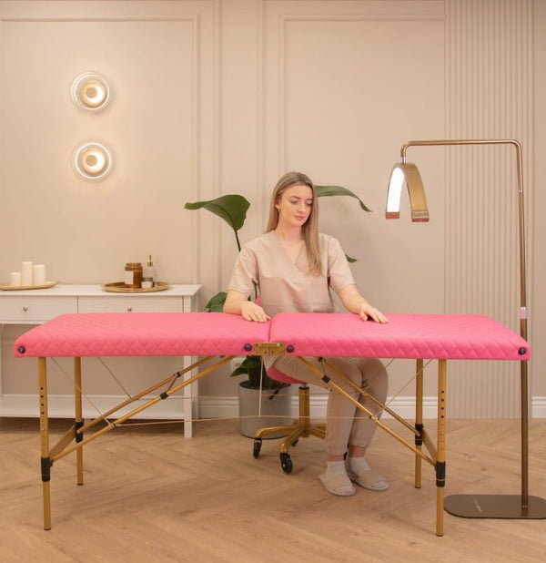 Pikowane łóżko kosmetyczne do stylizacji rzęs Space Gold - Różowe - Studio Bay